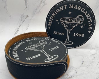 Midnight Margaritas Faux Leather Coaster Set – Laser Engraved Practical Magic Decor