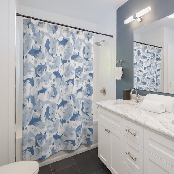 Shark Decor, Nautical Shower Curtain, Cute Fun Shower Curtain, Shark Shower Decor, Home Decor
