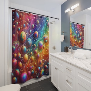 Rainbow Shower Curtain, Pride Home Decor, Abstract Colorful LGBTQIA, Rainbow Bubbles Shower Curtain, Pride Gifts, Colorful Bathroom Decor