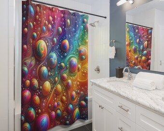 Tenda da doccia con bolle arcobaleno astratte, decorazione colorata per il bagno