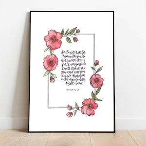 Jesaja 41:10 Digitale print, Bijbelvers Kunst, Bijbel citaat, christelijke muur kunst, Bijbel Schrift Print, Aquarel Print, Bloemen aquarel