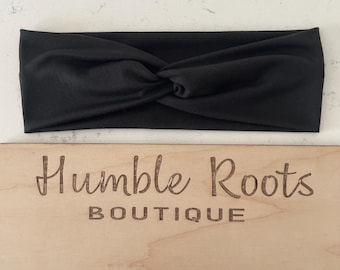 Black Knotted Women’s Headband - Soft Stretchy 3-Inch Wide Hairband