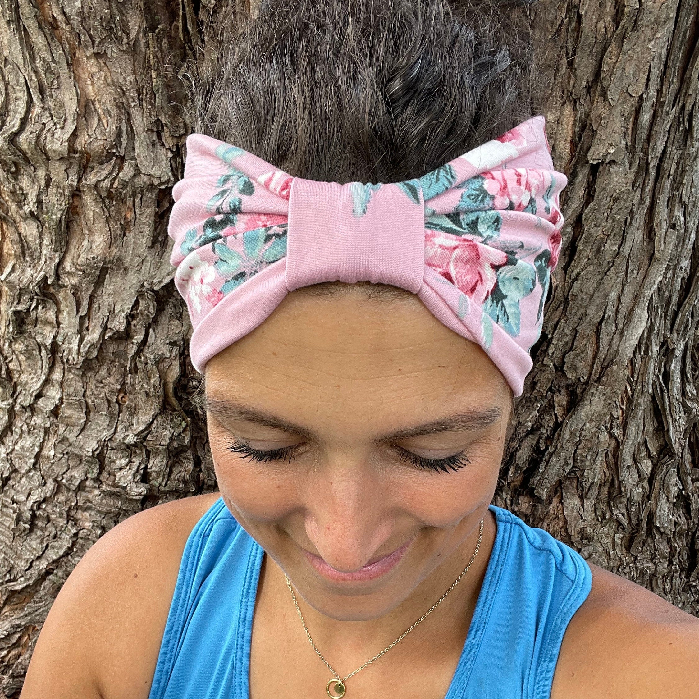 PINK Floral Embroidered Headband - Pink and Green NWT Luxury Handmade Headbands for Women, Jeweled Knotted Headbands main image 4