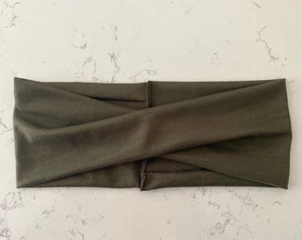 Olive Green Twisted Headband: Soft Stretchy Hairband