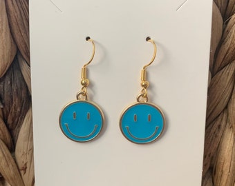 Blue Smiley Face Earrings / Retro Smile Jewelry/ Blue Smile Earrings / Smile Face Hypoallergenic Earrings / Hypoallergenic Jewelry