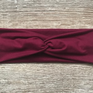 Burgundy 3 Inch Wide Knotted Headband, Soft and Stretchy Hairband
