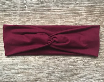 Burgundy 3 Inch Wide Knotted Headband, Soft and Stretchy Hairband