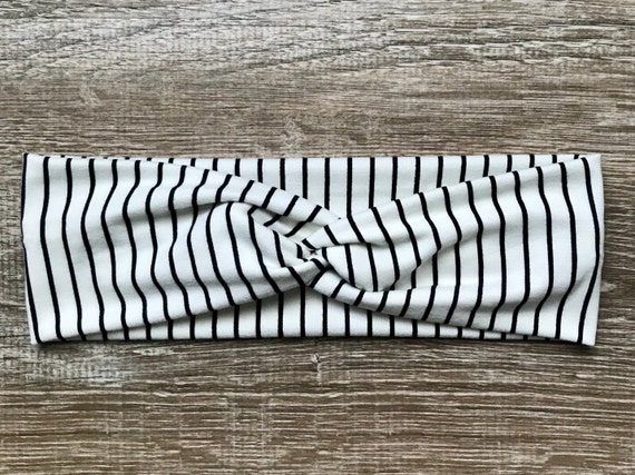 Knotted Headband, Black Stripes on White, Women's Hairband