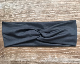 Charcoal Gray Knotted Headband, Soft Stretch Headband