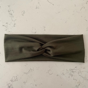 Olive Green Knotted Headband: Women's Soft Stretchy Hairband