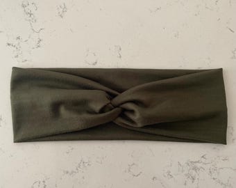 Olive Green Knotted Headband: Women's Soft Stretchy Hairband