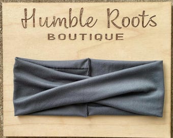 Charcoal Gray Twisted Headband, Soft & Stretchy Women's Hair Band
