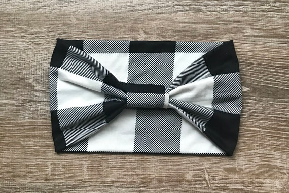 New Black Plaid Headband Hairband 1/"