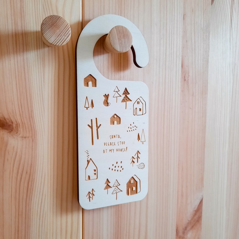 Santa Stop At My House Door Hanger, Scandi Christmas Decoration, Nordic Christmas Ornament image 2