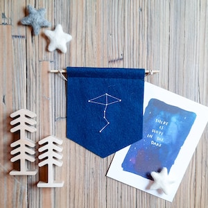 Star Sign Constellations Mini Felt Banner, Scandi Nursery Wall Hanging Pennant