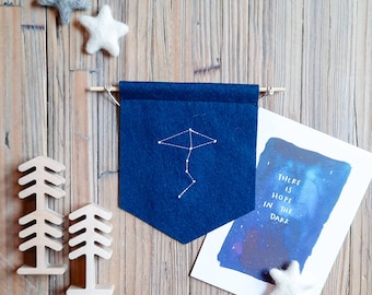 Star Sign Constellations Mini Felt Banner, Scandi Nursery Wall Hanging Pennant