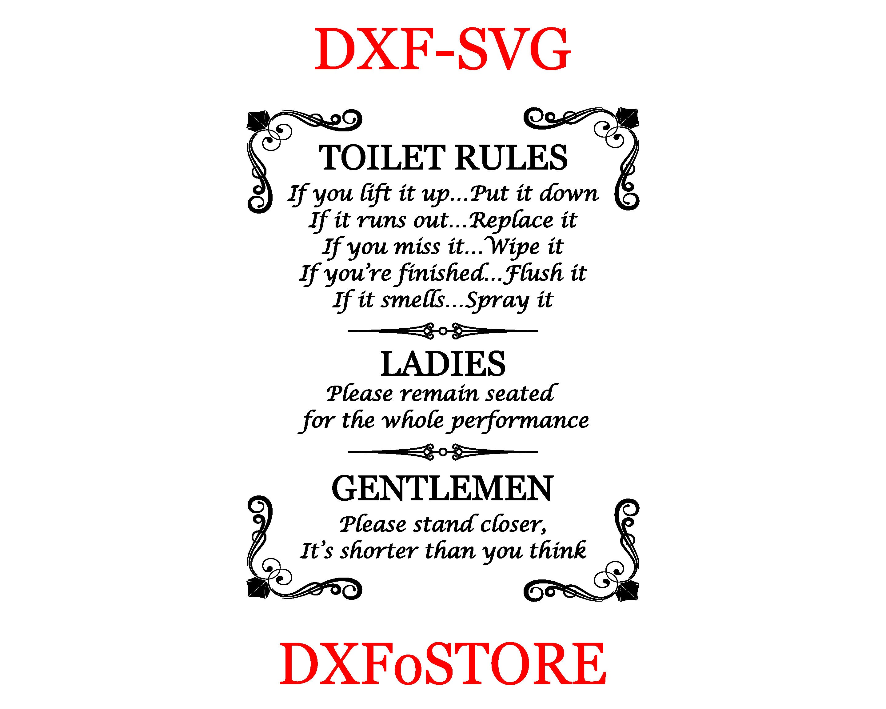 Toilet Rules Funny Dxf Svg Logo Download Only Etsy