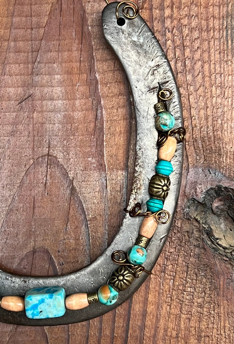 Beaded Horseshoe Tree of Life Pendant Turquoise Beads Wood Etsy