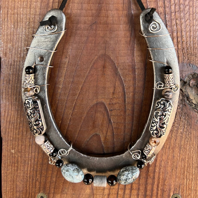 Beaded Horseshoe Gray Marbled Beads Silver Beads Decorative Etsy