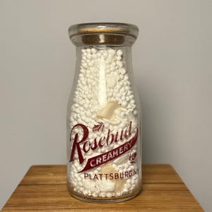 Vintage Rosebud Creamery Half Pint Milk Bottle, Rosebud Creamery Plattsburg NY, Vintage Dairy Farm Bottle