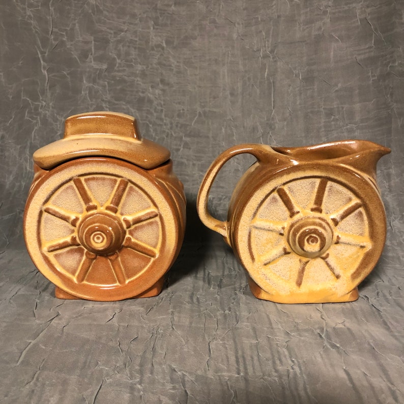 Vintage Frankoma Wagon Wheel Sugar and Creamer Set Etsy