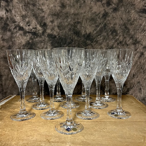 Set of 8 Large Heavy Crystal Ribbed Wine Glasses 9 Tall -  Norway