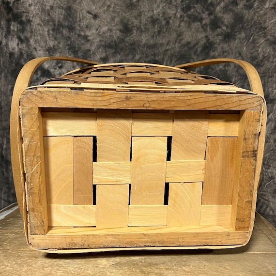 Vintage Picnic Basket, Wood Slat Basket, Basket with … Gem