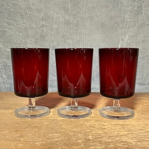 Vintage Luminarc Ruby Red Footed Glasses, France Verrerie D’Arques, Set of 3 Glasses