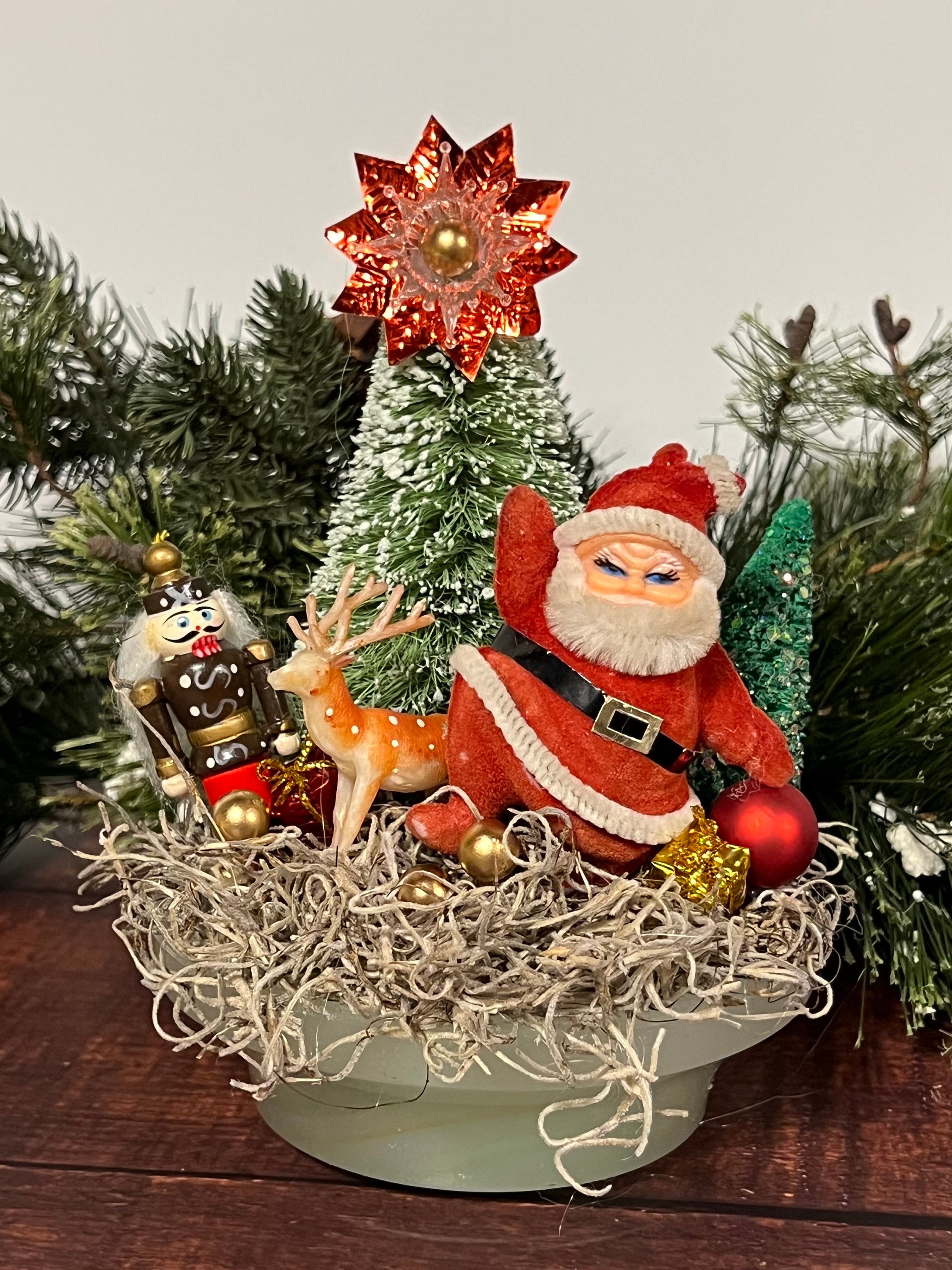 Vintage Christmas Decor, Bottle Brush Tree, Nutcracker, Vintage Inspired,  Holiday Decor, Diorama, Vintage Santa, Unique, Handmade 