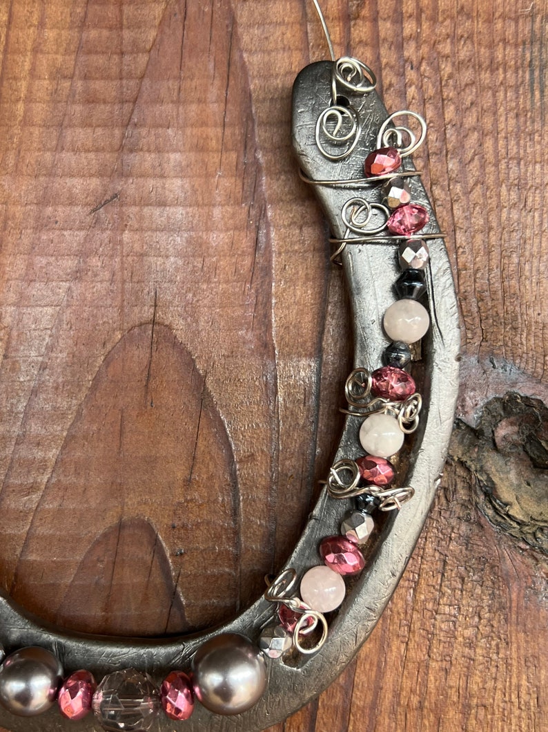 Beaded Horseshoe Pink Beads Pearl Beads Silver Beads Etsy