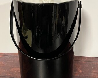Retro Mid Century Black Bucket Brigade Ice Bucket, Vintage Ice Bucket, Vintage Barware, Morgan Designs Signature USA Black Ice Bucket