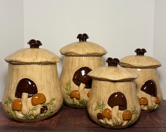 Vintage Arnels Mushroom Canisters, Set of 4 Ceramic Mushroom