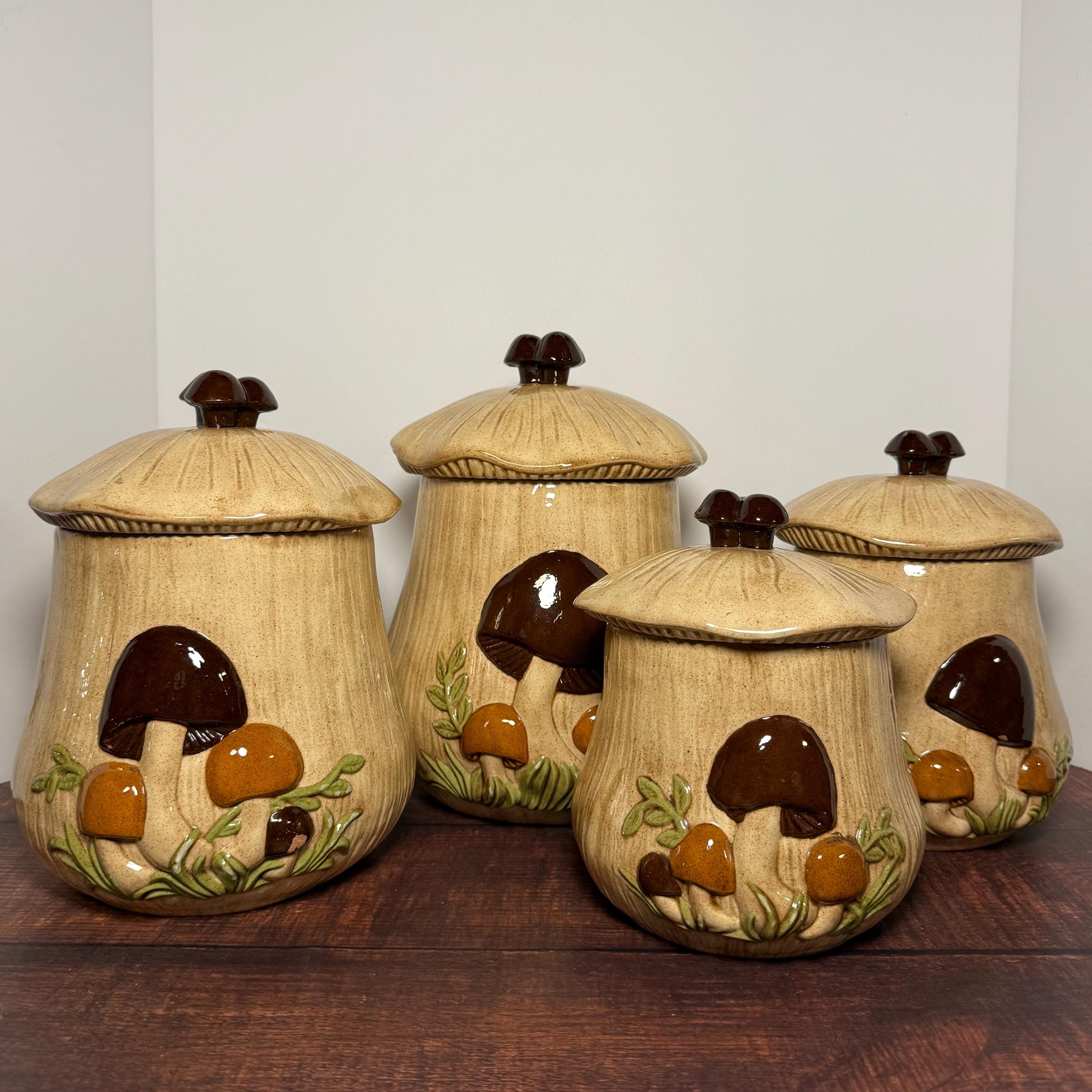 Vintage Arnels Mushroom Canisters, Set of 4 Ceramic Mushroom