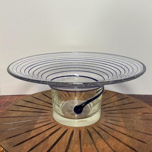Vintage Gorgeous Designs China Art Glass Bowl, Large Blue Art Glass Bowl, Blue Swirl Decorative Glass Bowl
