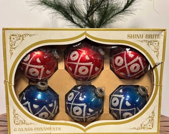 Vintage Set of 7 Christmas Ball Ornaments - Glass, Round - Red