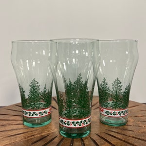 Vintage Holiday Pine Tree Christmas Coca-Cola Glasses, Set of 4 Vintage Coke Glasses, Collectible Coca Cola Glasses