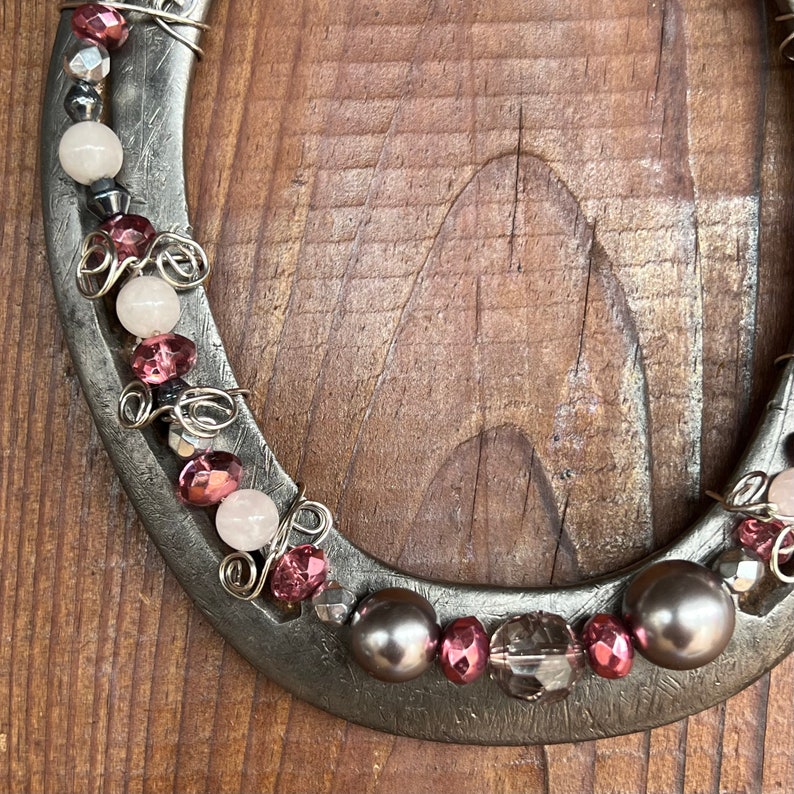 Beaded Horseshoe Pink Beads Pearl Beads Silver Beads Etsy