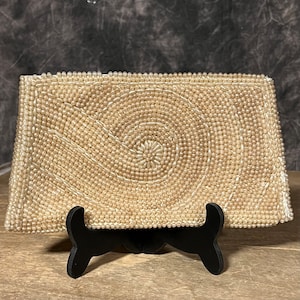 Vintage Davids Import Evening Clutch, Beaded Beige Evening Bag