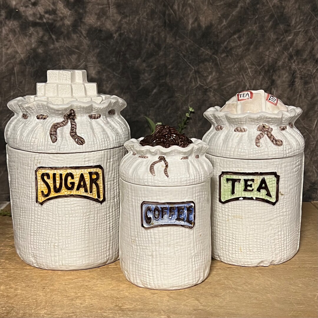 Vintage Bazaar Inc Canister Set, Set 3 Kitchen Canisters, Sugar Tea