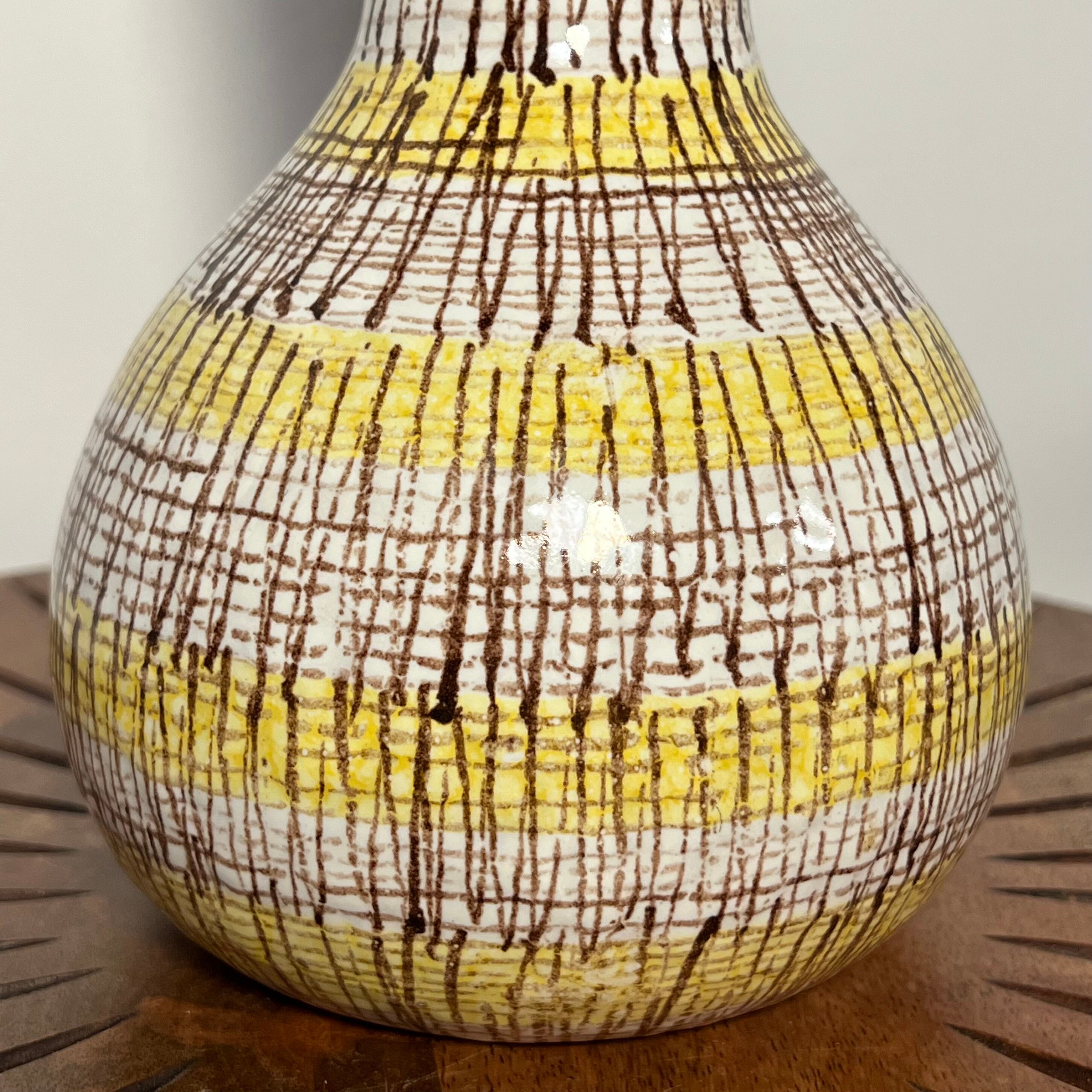 Vintage Hand Painted Vase, Italy 463 White, Brown and Yellow Vase