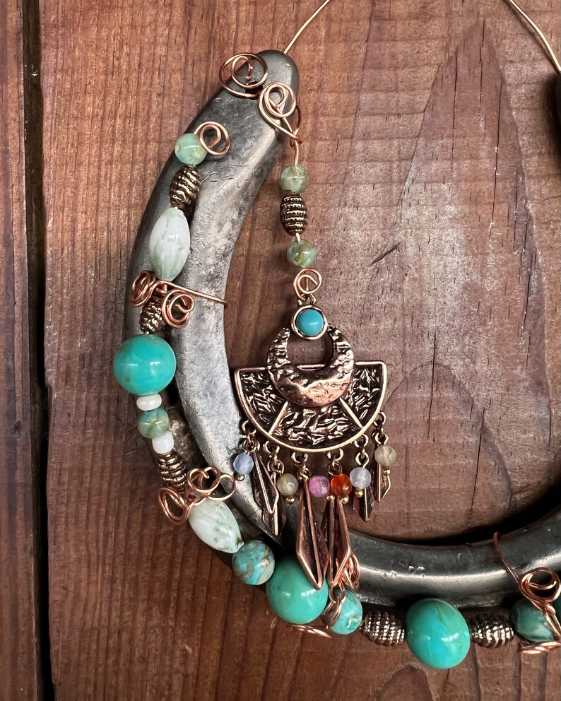 Beaded Horseshoe Turquoise Beads Copper Pendant Decorative Etsy