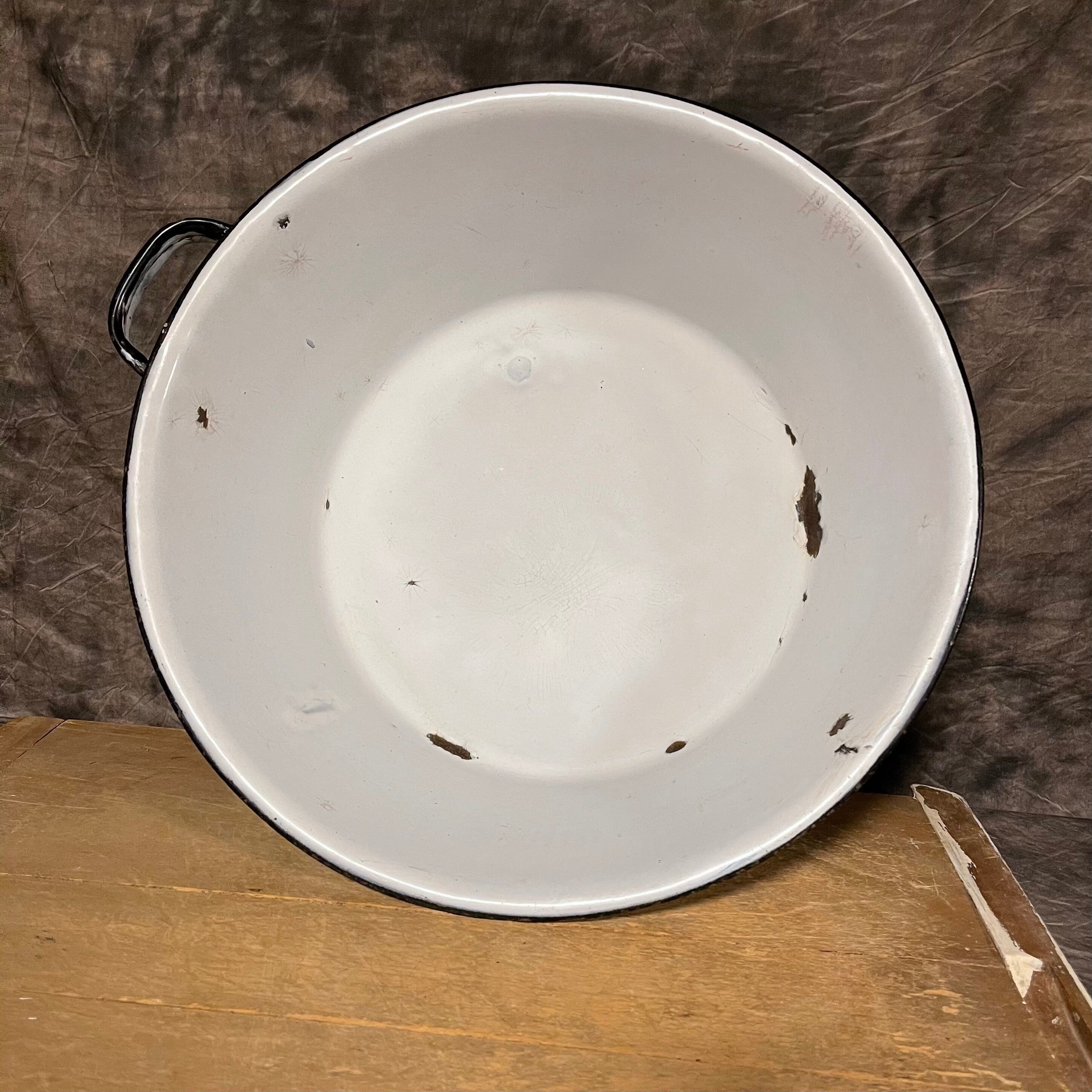 Vintage Enamelware Large Round Dish Pan Blue and White Marble Etsy