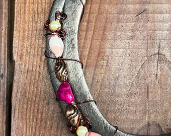Beaded Horseshoe, Pink Beads, Purple Beads, Bronze Beads