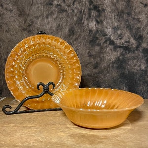 Vintage Fire King Anchor Hocking Peach Lusterware Swirl Pattern Serving Bowls, Set of 2 Lusterware Serving Bowls