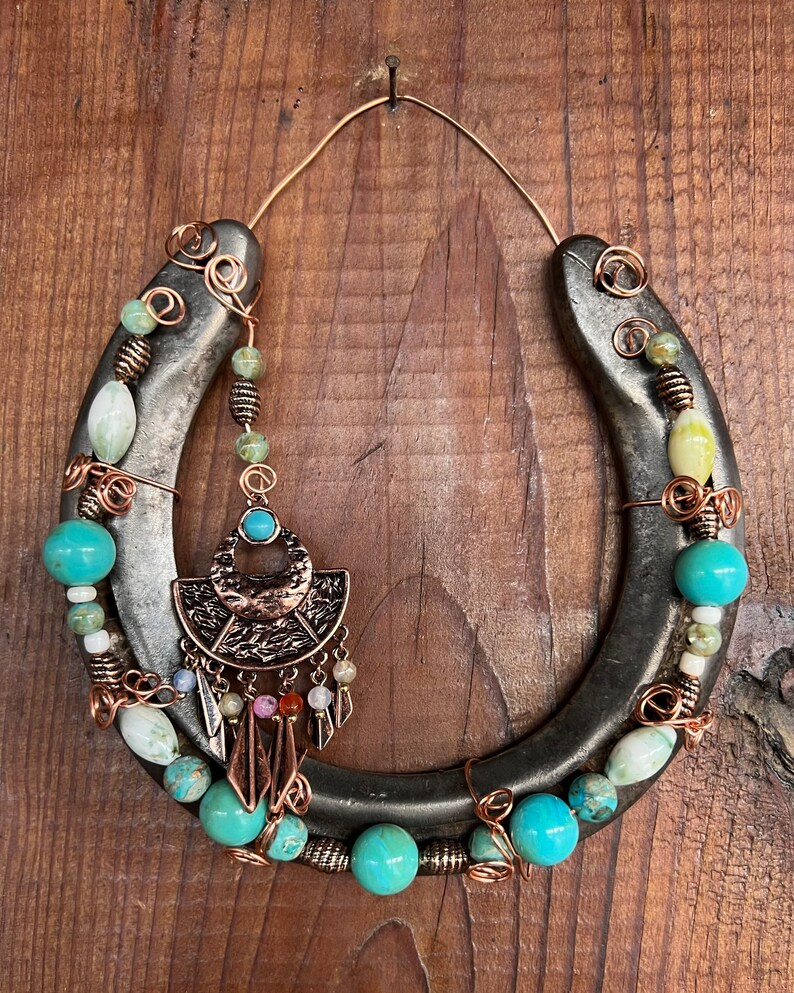 Beaded Horseshoe Turquoise Beads Copper Pendant Decorative Etsy