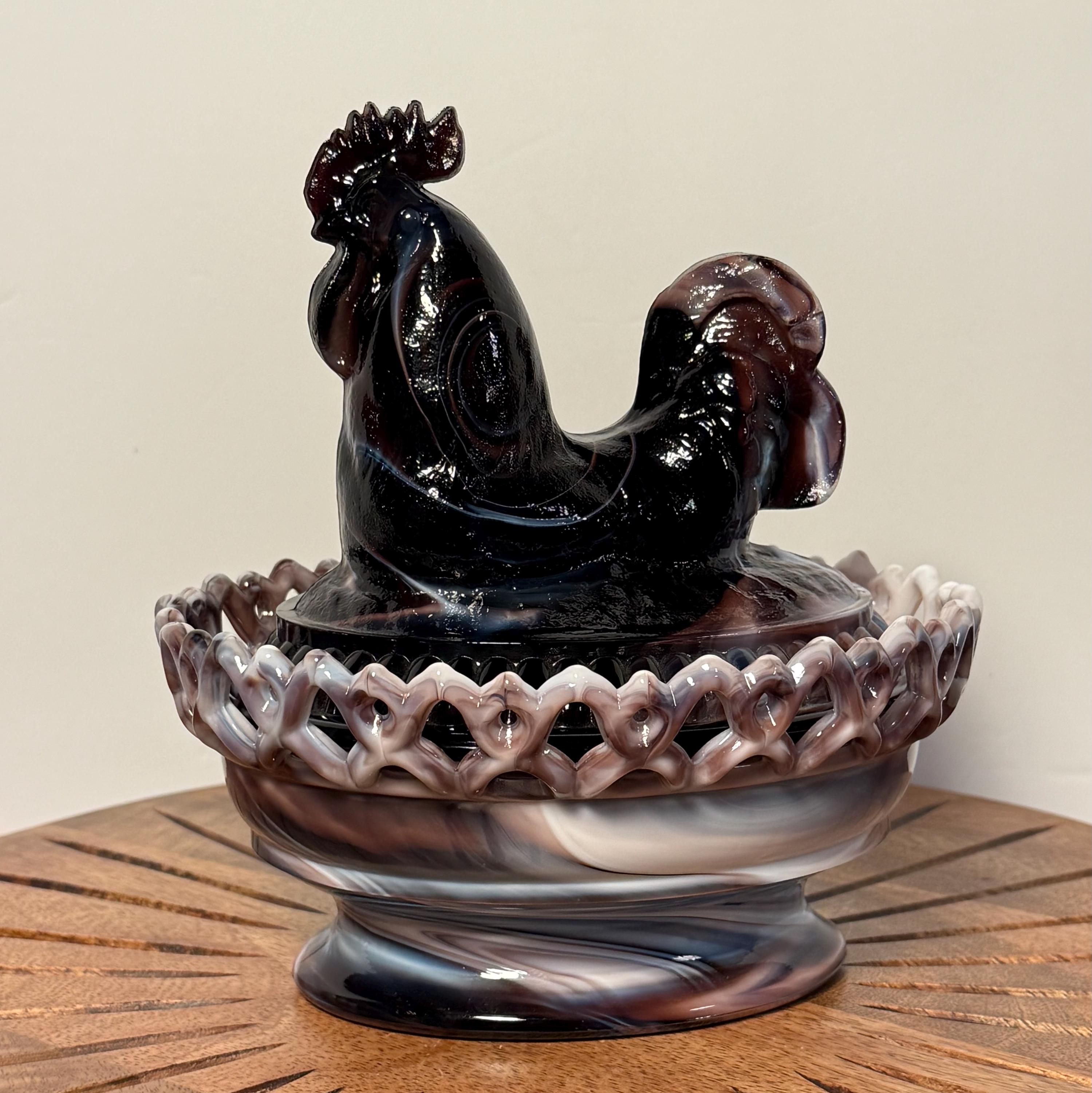 ・「銀河」GALAXY・千住博・陶板画・箱入・栞付・ Copen・ Rare Vintage MCM Imperial Purple Black Slag Rooster on Nest