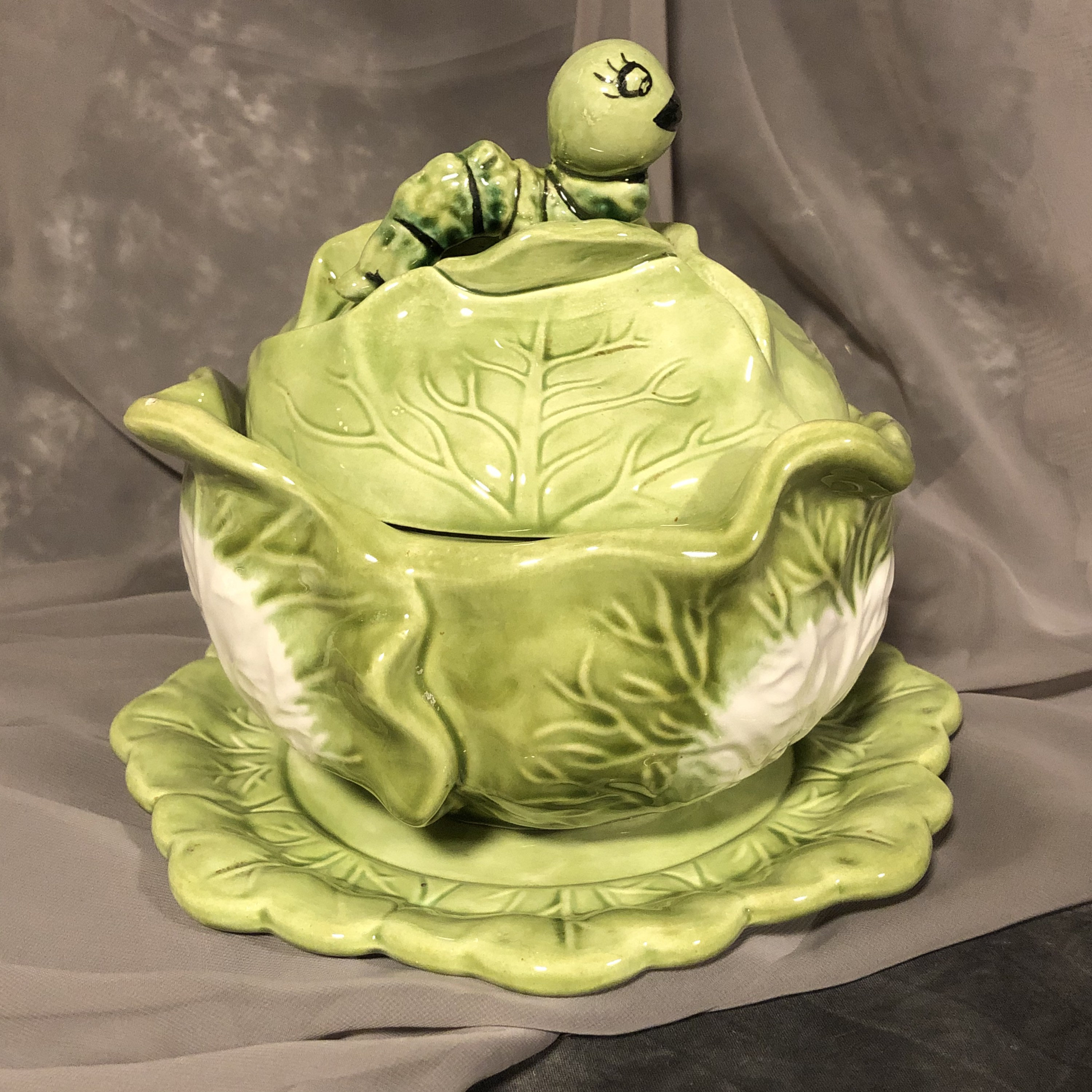 Vintage Cabbage Dish With Worm Lidded Ceramic Cabbage Hand Etsy