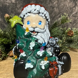 Vintage Ceramic Santa Claus Christmas Mold With Christmas Tree, Hand Painted Santa Claus Mold, Vintage Holiday Decor