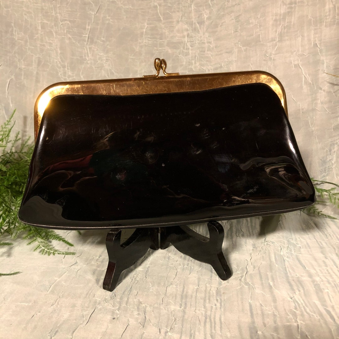 Vintage Kadin Black Patent Leather Clutch Purse With Coin Purse - Etsy