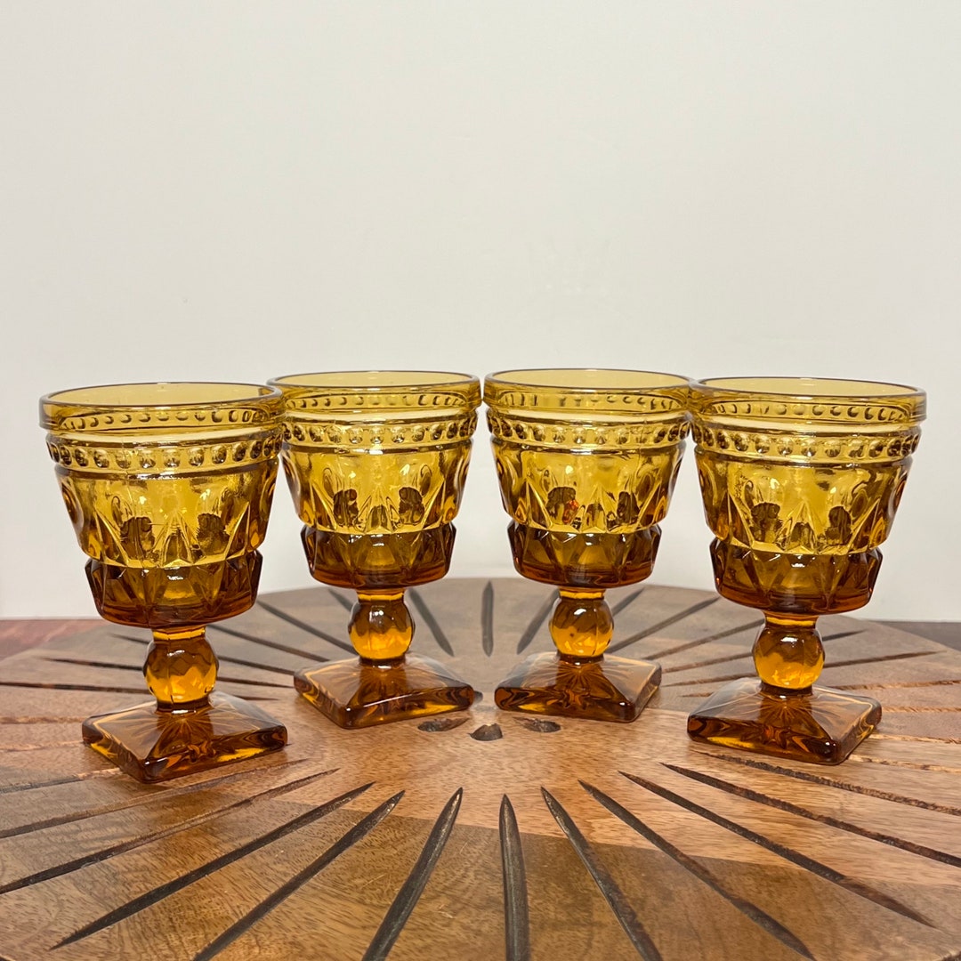 Vintage Indiana Glass Amber Colony Park Lane Glass Cordials, Footed ...